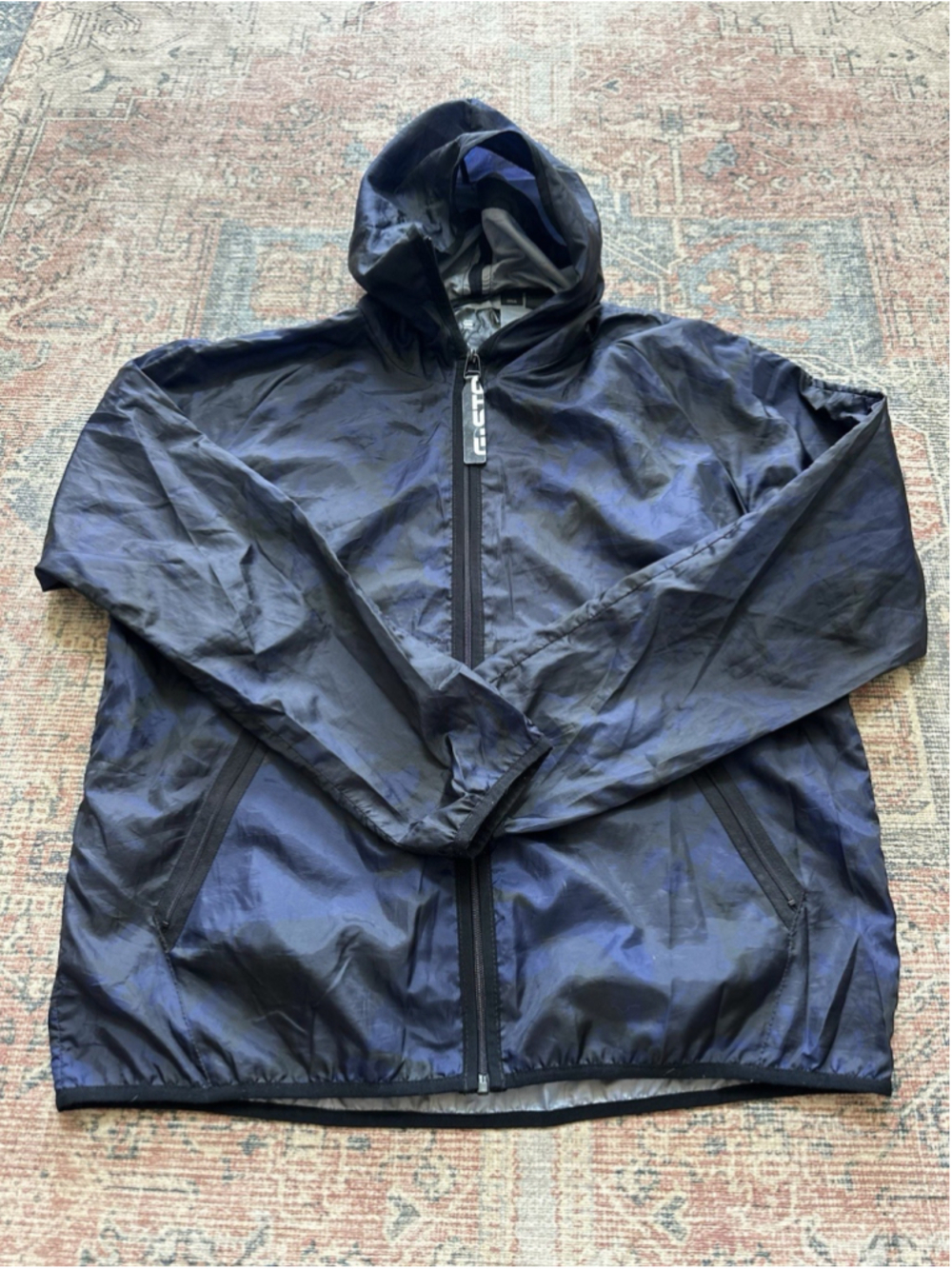 G-STAR RAW Men Large Windbreaker Jacket Hooded Blue Camo Full Zip Lightweight